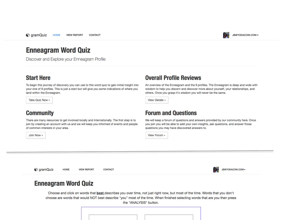 Enneagram Word Quiz web page