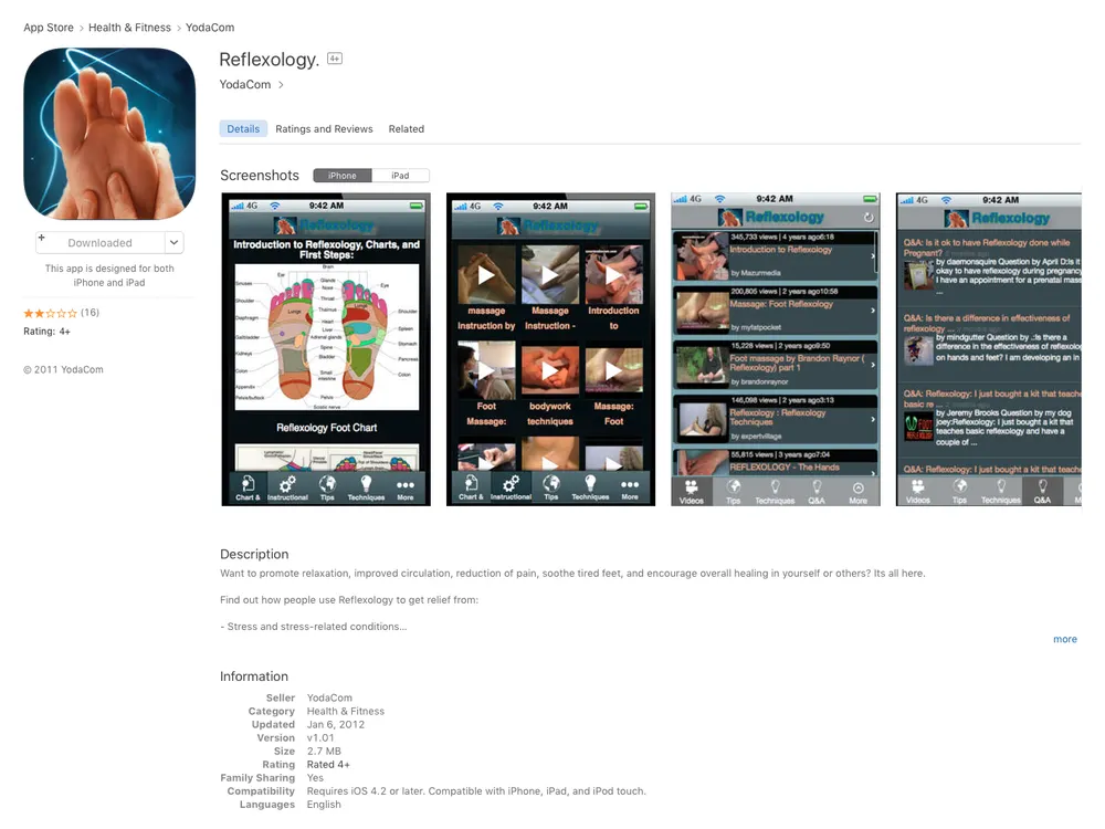 Reflexology App Store listing